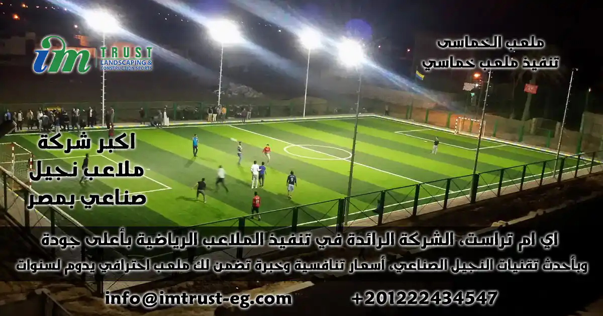 اى ام تراست الشركة الرائدة في تنفيذ ملاعب الخماسى بأعلى جودة وبأحدث تقنيات النجيل الصناعي، أسعار تنافسية وخبرة تضمن لك ملعب احترافي يدوم لسنوات