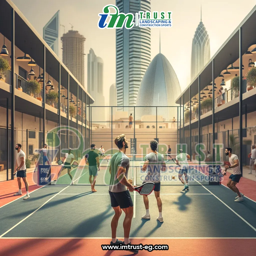 People playing padel in a court in the Middle East